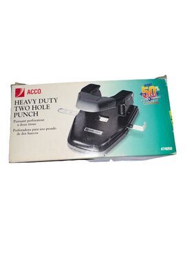 ACCO Heavy Duty 2 Hole Punch 74050 28 Sheet Metal w/ Guide & Box